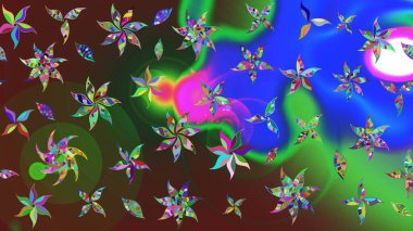 Çiçek yeşili ve mavi çizim deseni. Raster çiçek izi. Klasik taslak çizimi.