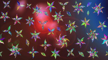 Sevimli çiçek raster deseni. Kahverengi ve mor renkli çiçekler. Renkli Yaz Temalı eskiz kalıbı. Düz Çiçek Elementleri Tasarımı.