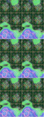 Raster illüstrasyonu. Şirin çiçekli kusursuz desen ve yeşil ve mavi renkli yapraklar, suluboya çiçek deseni, duvar kağıdı, kart veya kumaş için fayanslı.