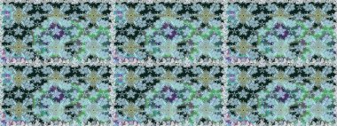 Raster illüstrasyonu. Çiçek buketleriyle klasik tarzda kusursuz desenler. Mavi ve nötr renklerde.