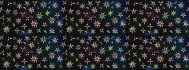 Raster illüstrasyonu. El çizimi çiçekli soyut çizim kalıbı. Gri ve mavi renkte çiçekler.