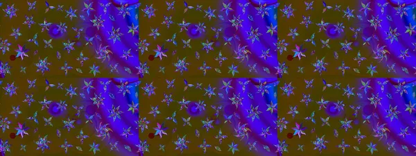 Raster güzel bir çiçek deseni çizmiş. Bahar mevsimi. Tatil havası. Nazik romantik baskı. Kahverengi ve mor renkte çiçekler.