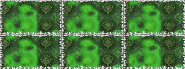 Yeşil renkte etnik çiçeklerle kusursuz bir desen. Raster Çiçek İllüstrasyon Şirin Tekstil.