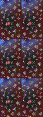 Raster deseni. Patlayan çiçekler soyut olarak yerleştirilmiş. Nazikçe, rengarenk bahar çiçekleri. Raster illüstrasyonu.