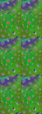 Suluboya elle çizilmiş çiçek desenli eskiz deseni. Parlak renkli fantezi çiçekleri, yapraklar, renkli tomurcuklar.