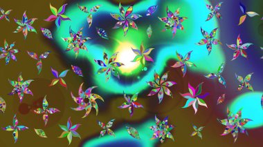 Renkli tekstil tarzında. Raster illüstrasyonu. Suluboya çiçekli çiçek deseni.