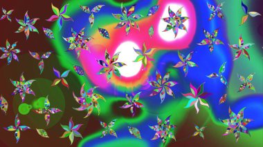 Çiçek izi. Suluboya çizim kalıbı. Suluboya tarzında yeşil ve mavi renkte çiçekler.