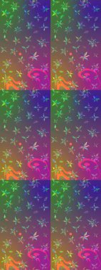 Güzel kumaş deseni. Raster illüstrasyonu. El çizimi. Çiçekler, dallar, otlar ve çiçekler.