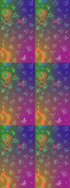 Mor ve kahverengi renkli Asya tekstili. Suluboya çiçekli çiçek deseni. Raster illüstrasyonu.