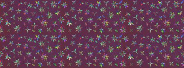 Suluboya çiçekli çiçek deseni. Raster illüstrasyonu. Kahverengi ve mor renkli Asya tekstili.