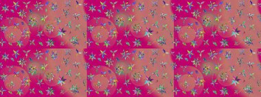 Pembe ve morumsu renkte çiçekler. Küçük çiçekteki sevimli çiçek deseni. Raster illüstrasyonu.