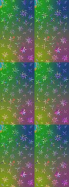 Çocuksu tasarım. Elle çizilmiş çiçek desenli Raster çizimi. Tekstil, kumaş, ambalaj, hatıra defteri için hoş bir çiçek arkaplanı. Yeşil ve mavi arkaplanda.