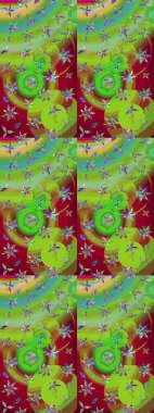 Sanat ilham verici ve kırmızı stil çiçekler ve arka plan bırakır. Raster deseni. Karalama çiçekleri çizim kalıbı. Yeşil ve kırmızı el çizimi desen.