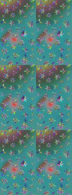 Yeşil ve mavi renkte çiçekler. Küçük çiçekte sevimli çiçek deseni var..