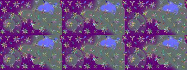 Mor ve nötr renklerde mor ve nötr papatyalar deseni. Mor ve nötr renklerde. Raster illüstrasyonu.