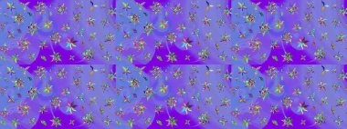 Eskiz arkaplan modeli. Mor ve mavi renkte çiçekler. Raster hisseleri. Suluboya, elle çizilmiş.