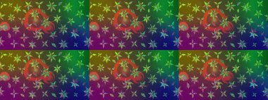 Sevimli çiçek raster deseni. Düz Çiçek Elementleri Tasarımı. Yeşil ve kahverengi renkli çiçekler. Renkli Bahar Teması çizim şablonu.