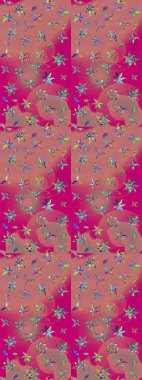 Raster illüstrasyonu. Üzerinde pembe ve morumsu renkler karalamalar olan çiçek deseni çiz..