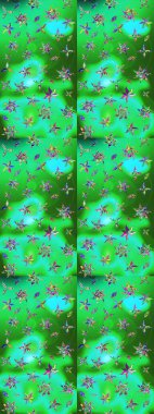 Raster illüstrasyonu. Yeşil ve mavi renkte çiçekler. Çizim çiçek deseni duvar kağıdı için kullanılabilir.