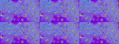 Renkli Bahar Teması eskiz kalıbı. Raster illüstrasyonundaki çiçek desenli çizim. Düz Çiçek Elementleri Tasarımı. Süslü kumaş deseni.