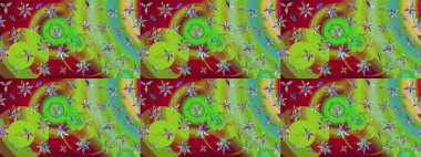 Sanat ilham verici ve kırmızı stil çiçekler ve arka plan bırakır. Karalama çiçekleri çizim kalıbı. Raster deseni. Yeşil ve kırmızı el çizimi desen.