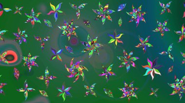 El çizimi çiçekli soyut çizim kalıbı. Yeşil ve mavi renkte çiçekler. Raster illüstrasyonu.