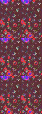 Raster illüstrasyonu. Kahverengi ve kırmızı renklerde. Çiçekli güzel suluboya desen.