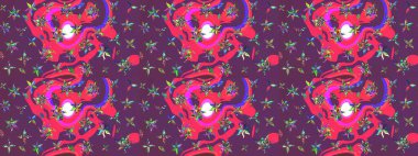 Mor ve pembe renkte çiçekler. Raster düz çiçek çizim deseni. Tasarım hediye paketi, tebrik kartları, posterler ve afiş tasarımı.