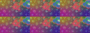 El çizimi çiçekli soyut çizim kalıbı. Mor ve mor renkli çiçekler. Raster illüstrasyonu.