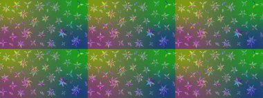 Yeşil ve mavi renkte çiçekler. Sevimli çiçek raster deseni. Renkli Bahar Teması eskiz kalıbı. Düz Çiçek Elementleri Tasarımı.