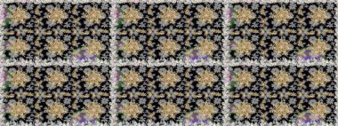 Süslü dekorasyon. Raster illüstrasyonu. Damask altın soyut çiçek gri ve siyah renkler üzerinde pürüzsüz desen.