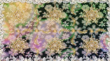 Gri ve nötr renklerde altın desenler ve altın elementler. Raster oryantal süs. Kusursuz altın desen.