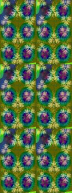 Tatil havası. Raster güzel bir çiçek deseni çizmiş. Yeşil ve mavi renkte çiçekler. Bahar mevsimi. Nazik romantik baskı.