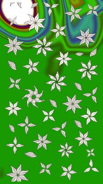 Düz Çiçek Elementleri Tasarımı. Renkli Bahar Teması eskiz kalıbı. Yeşil ve nötr renklerde çiçekler. Raster illüstrasyonu. Çiçekli çiçek deseni, suluboya..