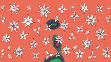 Suluboya elle çizilmiş çiçek desenli eskiz deseni. Parlak renkli fantezi çiçekleri, yapraklar, turuncu ve nötr renklerde tomurcuklar turuncu ve nötr.