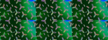 Farklı kar tanesi toplama rasterleri, mavi, yeşil ve mor renkte kış elementleri. Raster Noel soyut renkli arkaplan ve tatlı kar tanesi.