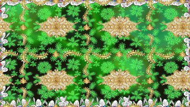 Sevimli çiçek raster deseni. Düz Çiçek Elementleri Tasarımı. Renkli Bahar Teması eskiz kalıbı. Yeşil renkte çiçekler.