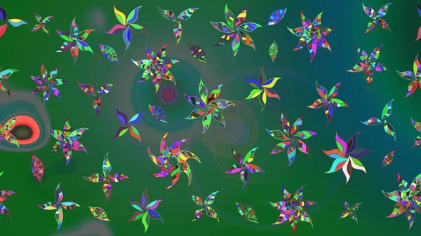 El çizimi çiçekli soyut çizim kalıbı. Yeşil ve mavi renkte çiçekler. Raster illüstrasyonu.