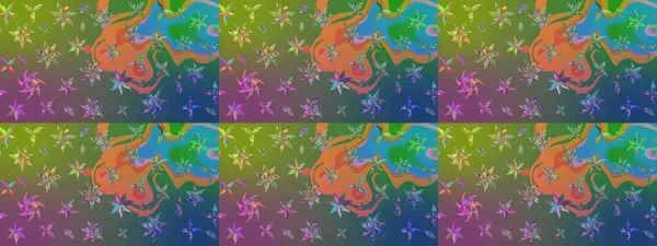 Çizim çiçek deseni duvar kâğıdı olarak kullanılabilir. Raster illüstrasyonu. Yeşil ve mavi renkte çiçekler.