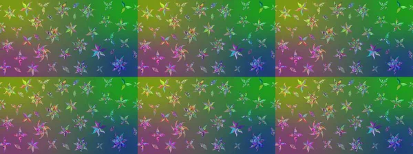 Yeşil ve mavi renkte çiçekler. Sevimli çiçek raster deseni. Renkli Bahar Teması eskiz kalıbı. Düz Çiçek Elementleri Tasarımı.