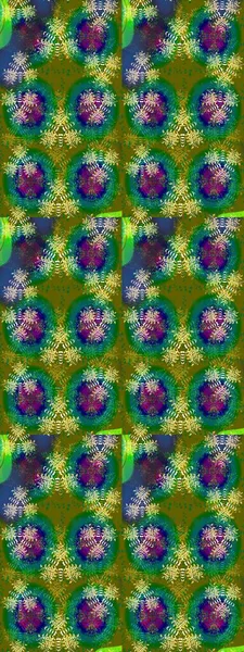 Tatil havası. Raster güzel bir çiçek deseni çizmiş. Yeşil ve mavi renkte çiçekler. Bahar mevsimi. Nazik romantik baskı.