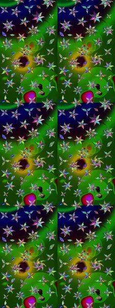 Çiçeksel çizim kalıbının yansıması. Vadinin çiçekleri yeşil ve siyah renklerde.