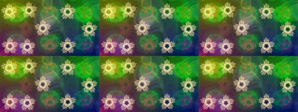 Noel ve yeni yıl moda baskıları için tatil tasarımı. Yeşil, mavi ve kahverengi kar taneleri. Kar tanelerinin soyut arkaplanlı Noel şablonu. Raster illüstrasyonu.