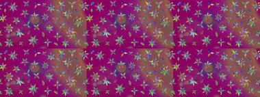 Renkli Bahar Teması eskiz kalıbı. Mor ve kahverengi renkte zarif çiçekli suluboya. Düz Çiçek Elementleri Tasarımı. Raster illüstrasyonu.