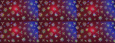 Düz Çiçek Elementleri Tasarımı. Raster illüstrasyonundaki çiçek desenli çizim. Renkli Bahar Teması eskiz kalıbı. Mor ve kırmızı renkte çiçekler.