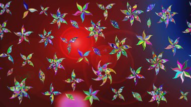 Çiçekli karalama şeklinde Raster çiçek deseni. Kırmızı ve kahverengi renkte çiçekler. Nazik, narin çiçek arkaplanı.