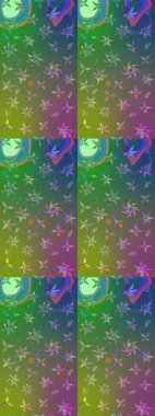 Yeşil ve mavi el çizimi desen. Raster deseni. Sanat ilham verici ve mavi renkli çiçekler ve arkasında iz bırakıyor. Karalama çiçekleri çizim deseni.