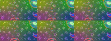 Raster suluboya çiçek deseni, narin çiçekler, yeşil ve mavi çiçekler, tebrik kartı şablonu. Raster Güzel kumaş deseni.