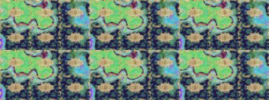 Tekrarlayan elementlerle soyut arkaplan oluşturun. Raster illüstrasyonu. Altın elementli yeşil renklerde altın eskiz deseni. Sketch damask klasik altın desen.