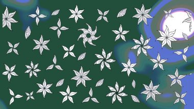 Çiçeksel çizim kalıbının yansıması. Vadinin çiçekleri yeşil ve mavi renklerde.